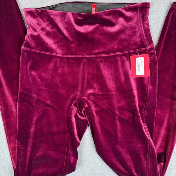 NWT SPANX Women's Velvet Leggings Medium 6-8 Red Burgundy High Waist $98 - Picture 1 of 10